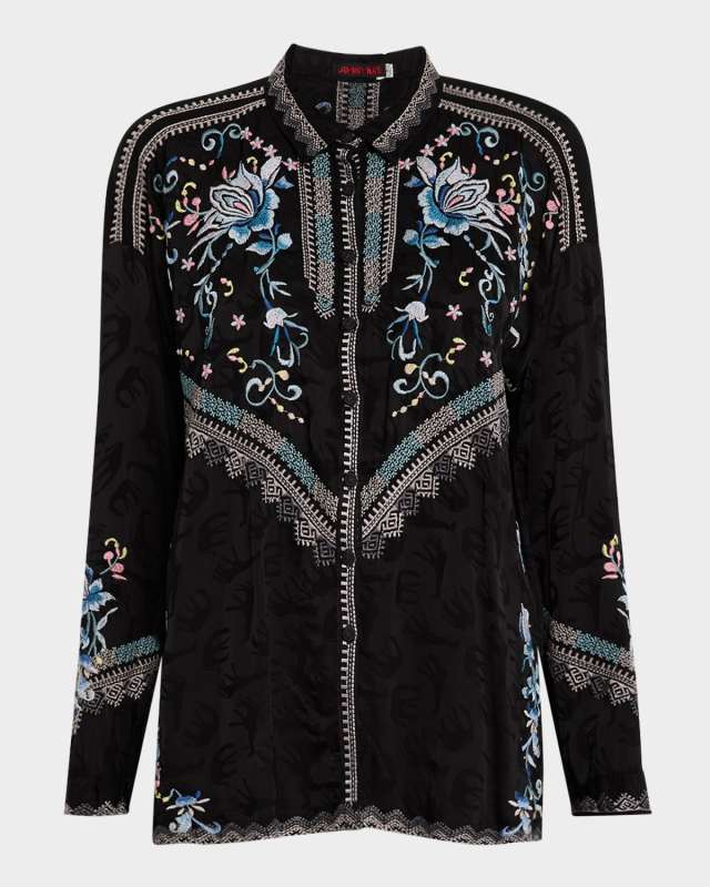 Sanmi Audrey Embroidered Animal-Print Blous